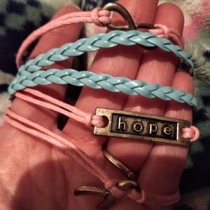 Breast Cancer Awareness pink and blue bracelet